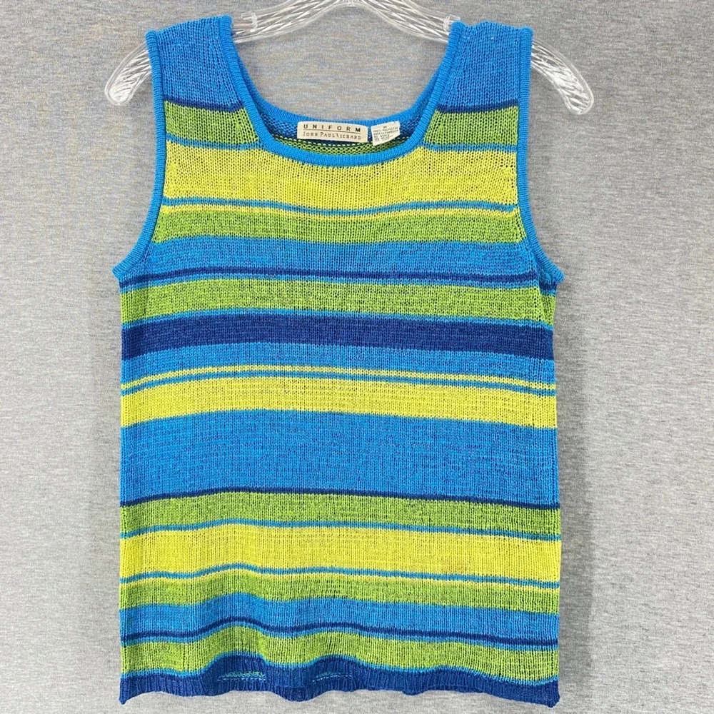 Uniform John Paul Richard Sleeveless Sweater Striped Tank M‎ Knit Resortwear - Picture 2 of 6